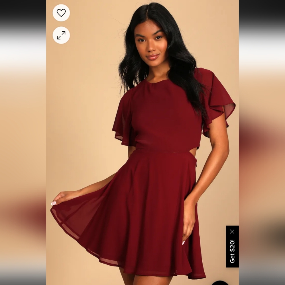 Lulus Blissful Love Burgundy Cutout Mini Skater Dress